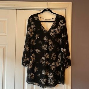ASTR long sleeve floral black mini dress